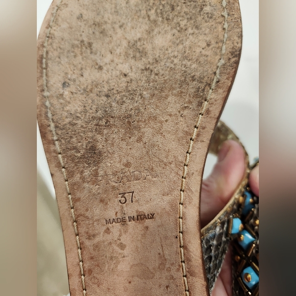 Prada Leather Snakeskin and Turquoise Sandals - Picture 8 of 13